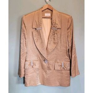 Vtg Cache Solini Gold Shimmer Rhinestones Glam Evening Event Blazer Sz 14